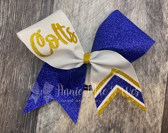 Custom Cheer Bows - White Bows with your choice of 2 glitter colors