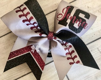Gray Softball Bow - Black Glitter - Burgundy Glitter - Softball bows - gray softball bows