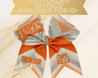 Competition Bow - Orange Cheer Bow - Bling Cheer Bow - Rhinestones