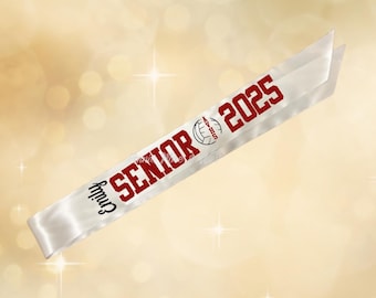 Custom Senior Sash – Personalized 2025 Graduation Sash with Sport Icon, School Letters & Name | Senior Night Sash for Girls