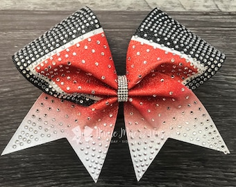 Rhinestone Cheer Bow - Red and Black - Glitter Cheer Bow - Red Cheer Bow