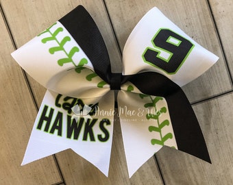 Softball bow - White bow with your choice of 2 accent colors