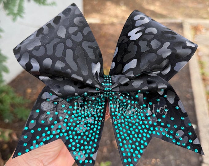Featured listing image: Black Leopard Print with Rhinestone Competition Cheer Bow