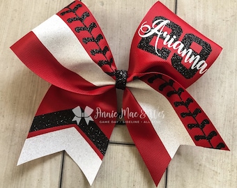 Red Softball Bow - Softball bows - Red Softball Bows - Black Red and White - Glitter softball bows