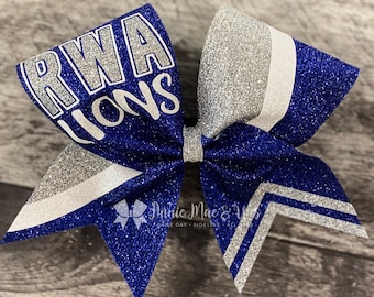 Custom Cheer Bows - Cheer Bow - Softball Bow - Royal Blue and Silver - Glitter cheer bows