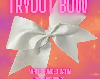 Tryout Bow - White Bonded Satin Stiff Cheerleading tryout bow
