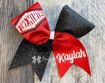Cheer bow - Your choice of ribbon and 1 glitter color - White is default second glitter color - Red Black White Blue Green Yellow Gold