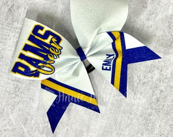 White cheer bow with your choice of 2 accent colors
