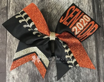 Softball Bow - Your choice of ribbon and one glitter color. Laces will be old gold glitter