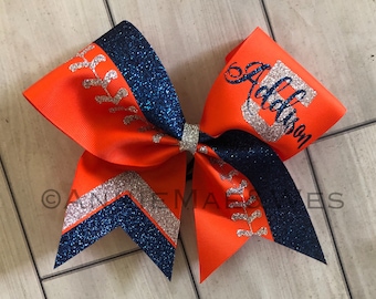Orange Softball Bow - Orange and Navy Softball Bow - Orange Softball bows