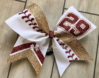 Burgundy and Old Gold Glitter  Softball team cheer bow - softball cheer bow - team cheer bows - softball bows - senior cheer bows