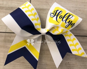 Softball Bow - White bows with your choice of 2 accent colors