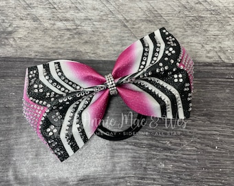 Ready to Ship Black and Deep Pink Cheer Bow