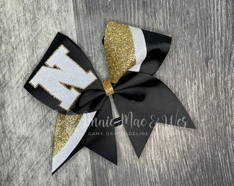 Team Cheer Bows - Your choice of Ribbon and one glitter color - alternate color will be white glitter by default - Black White Gold Royal