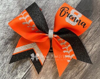 Softball Bow - Your choice of ribbon and one glitter color. Laces will be old gold glitter
