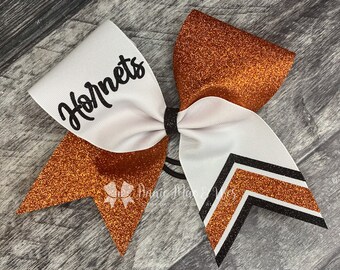 Cheer Bow - White bow with your choice of 2 glitter colors