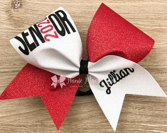 Senior Cheer Bow - Red Black White Glitter Senior Cheer Bow