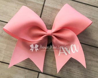 Cheer Bow - Pink and white - Personalized Neon Pink Cheer Bow - White and Pink