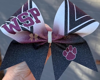 Competition Bow - Black Maroon Cheer Bow - Bling Cheer Bow - Rhinestones - Black and Blue Cheer Bow