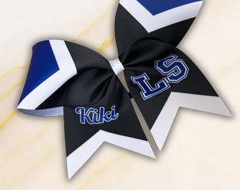 Large Cheer Bow – Black, Red, White Grosgrain Ribbon (7"x7")
