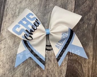 Custom Cheer Bows - Custom Softball Bows - White Bows with your choice of accent and glitter colors