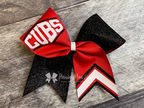 Custom Cheer Bow Choose Your Ribbon & One Glitter Color - Text will be White - Perfect for Sideline, Pep Rallies and Team Spirit
