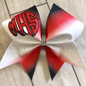 Red cheer bows - white, black and red softball cheer bow - team cheer bow - team cheer bows - softball bows - senior cheer bows