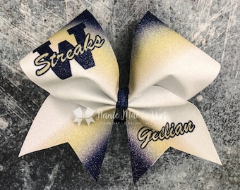 Custom cheer bows - royal and yellow softball cheer bow - team cheer bow - team cheer bows - softball bows - senior cheer bows