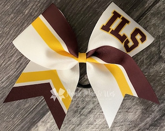 White cheer bow with your choice of 2 accent colors