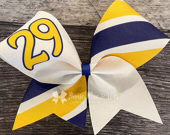 Custom Softball Bows - Custom Cheer Bows - Striped Softball Bows - Navy and Gray - Navy and silver - blue and silver