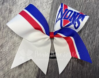 White cheer bow with your choice of 2 accent colors