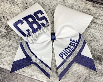 Custom Cheer Bows - Custom Softball Bows - White Bows with your choice of accent and glitter colors