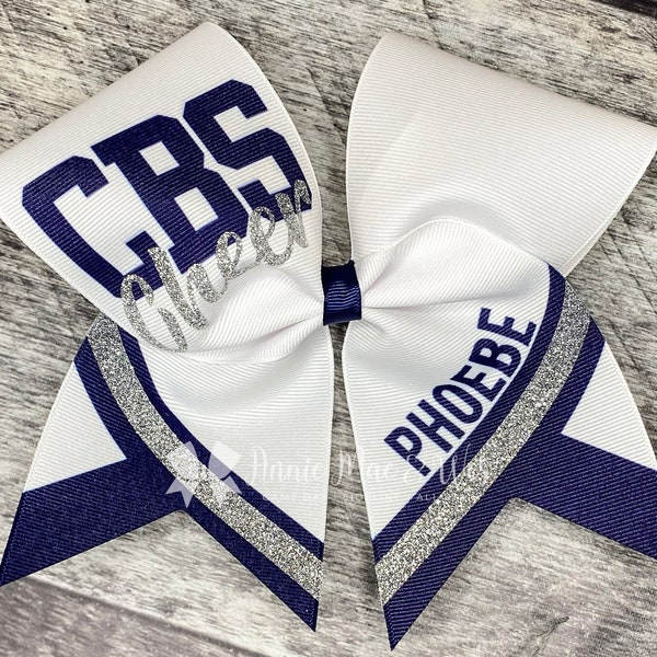 Custom Cheer Bows - Custom Softball Bows - White Bows with your choice of accent and glitter colors