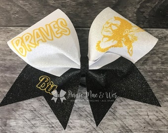 Braves Cheer Bow - Black and Yellow Gold Cheer bow - Glitter Cheer Bow