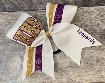 Cheer Bow - Softball Bow - White bow with your choice of 2 glitter colors