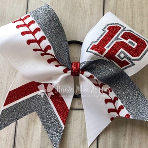 Softball team cheer bow - White bow with your choice of 2 glitter colors