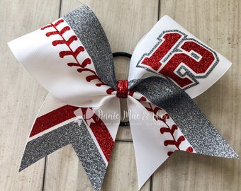 Softball team cheer bow - White bow with your choice of 2 glitter colors