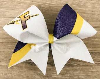 Cheer Bow - Full Glitter Cheer Bow - Purple and Yellow- Yellow and Purple