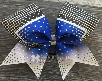 Custom Glitter & Rhinestone Cheer Bow – Team Colors – Blue, Black, or Red Options – Competition, Senior Night, or Game Day