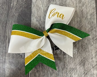 Cheer Bow - Softball Bow - White bow with your choice of 2 glitter colors