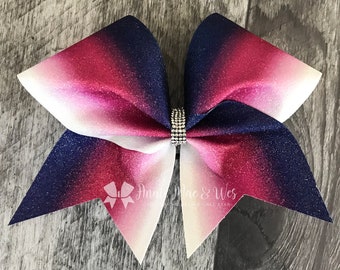 Cheer Bows - Glitter Cheer Bow - Sparkle Cheer Bow Navy Red Ombre Cheer Bow