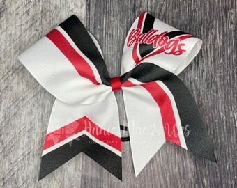 White cheer bow with your choice of 2 accent colors