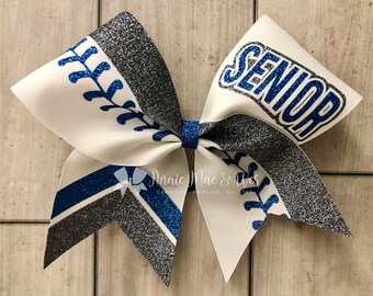Softball team cheer bow - blue and dark gray softball cheer bow - team cheer bow - team cheer bows - softball bows - senior cheer bows