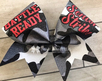 Camo cheer bow - battle cheer bow - camo cheer bows - camoflauge cheer bow - battle ready cheer bow - black white and red