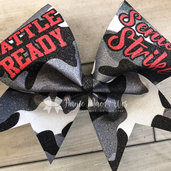 Camo cheer bow - battle cheer bow - camo cheer bows - camoflauge cheer bow - battle ready cheer bow - black white and red