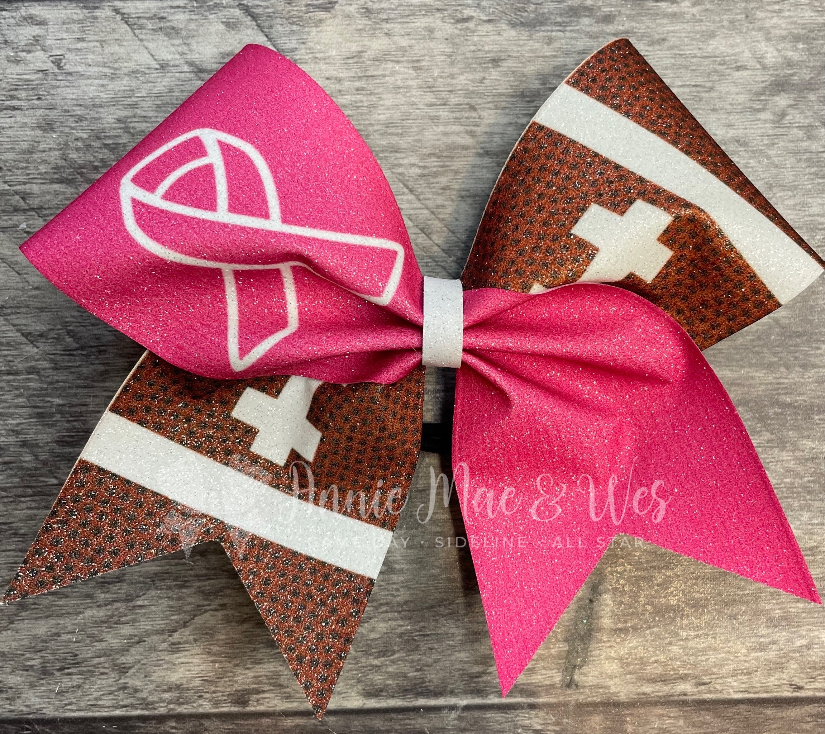 7 Inch Breast Cancer Awareness Cheerleader Bow Pink Ribbon Hair Bow  Ponytail Holder Elastic Cheerleader Hair Band Hair Accessories for for  Teens Women