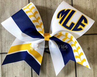 Softball Bow - Navy Blue and Yellow Softball Bow - yellow gold and black softball bow - blue and yellow - yellow and blue