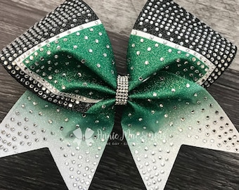 Rhinestone Cheer Bow - Forest Green and Black - Glitter Cheer Bow - Green Cheer Bow