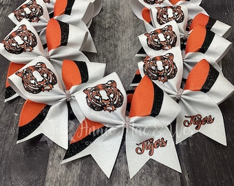 Cheer Bow - Full Glitter Cheer Bow - Black and Orange - Orange and Black