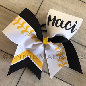 Softball Bow White bow with your choice of 2 colors image 3